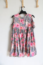 Gray & Pink Floral Cold Shoulder Dress | Size 6/7
