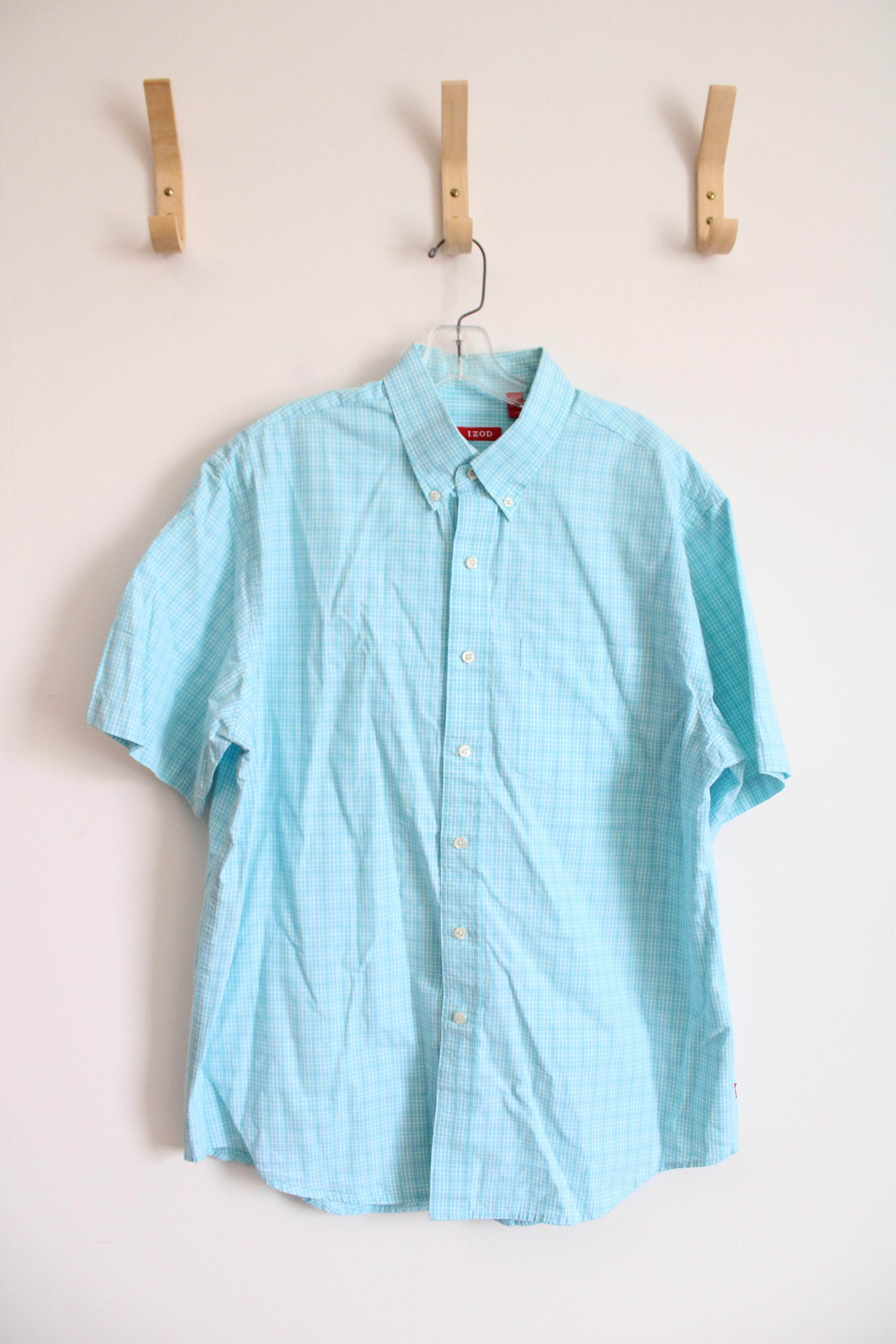 Izod Light Blue & White Plaid Button Down Shirt | L