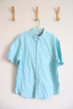 Izod Light Blue & White Plaid Button Down Shirt | L