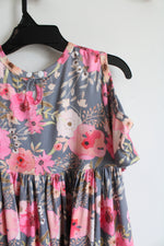 Gray & Pink Floral Cold Shoulder Dress | Size 6/7
