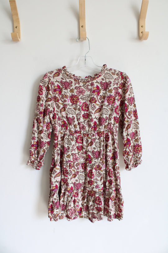 Sweet Butterfly Tan & Pink Floral Long Sleeved Dress | Youth M (5/6)