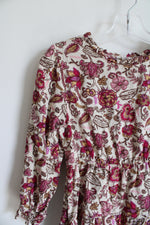 Sweet Butterfly Tan & Pink Floral Long Sleeved Dress | Youth M (5/6)