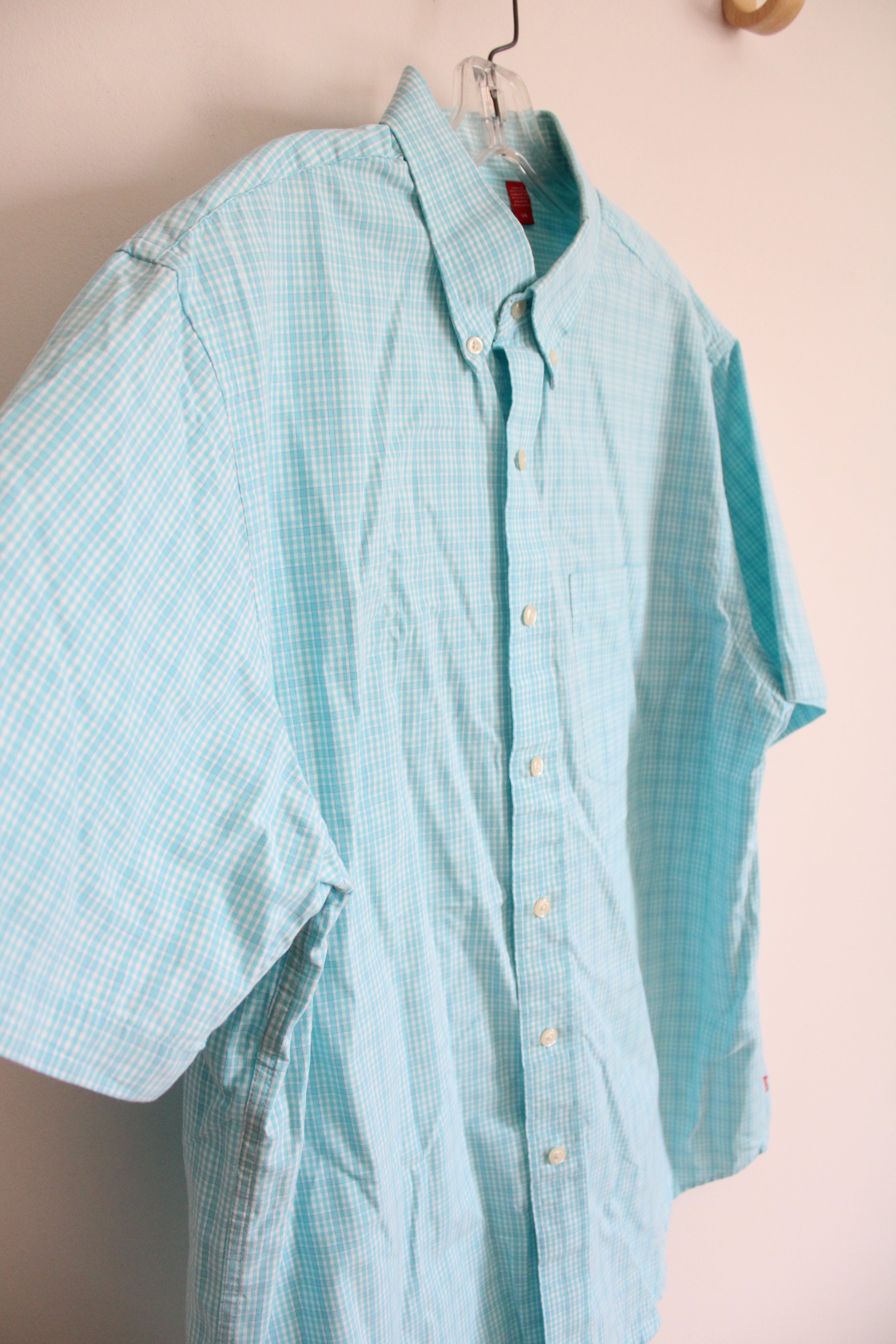 Izod Light Blue & White Plaid Button Down Shirt | L