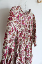 Sweet Butterfly Tan & Pink Floral Long Sleeved Dress | Youth M (5/6)