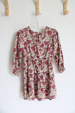 Sweet Butterfly Tan & Pink Floral Long Sleeved Dress | Youth M (5/6)
