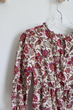 Sweet Butterfly Tan & Pink Floral Long Sleeved Dress | Youth M (5/6)