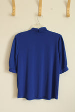 Cable & Gauge Cobalt Blue Puff Sleeve and Neck Tie Blouse | M