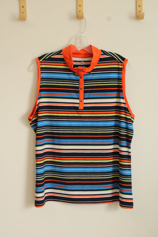Ruby Rd. Orange Striped Athletic Top With Collar Snaps | XL