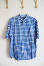 Chaps Easy Care Blue Yellow & White Plaid Button Down Shirt | XL