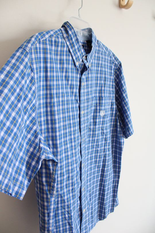 Chaps Easy Care Blue Yellow & White Plaid Button Down Shirt | XL