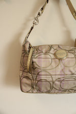 Coach Signature Gold & Lilac Plaid Hobo Shoulder Bag