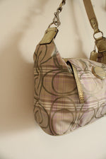 Coach Signature Gold & Lilac Plaid Hobo Shoulder Bag