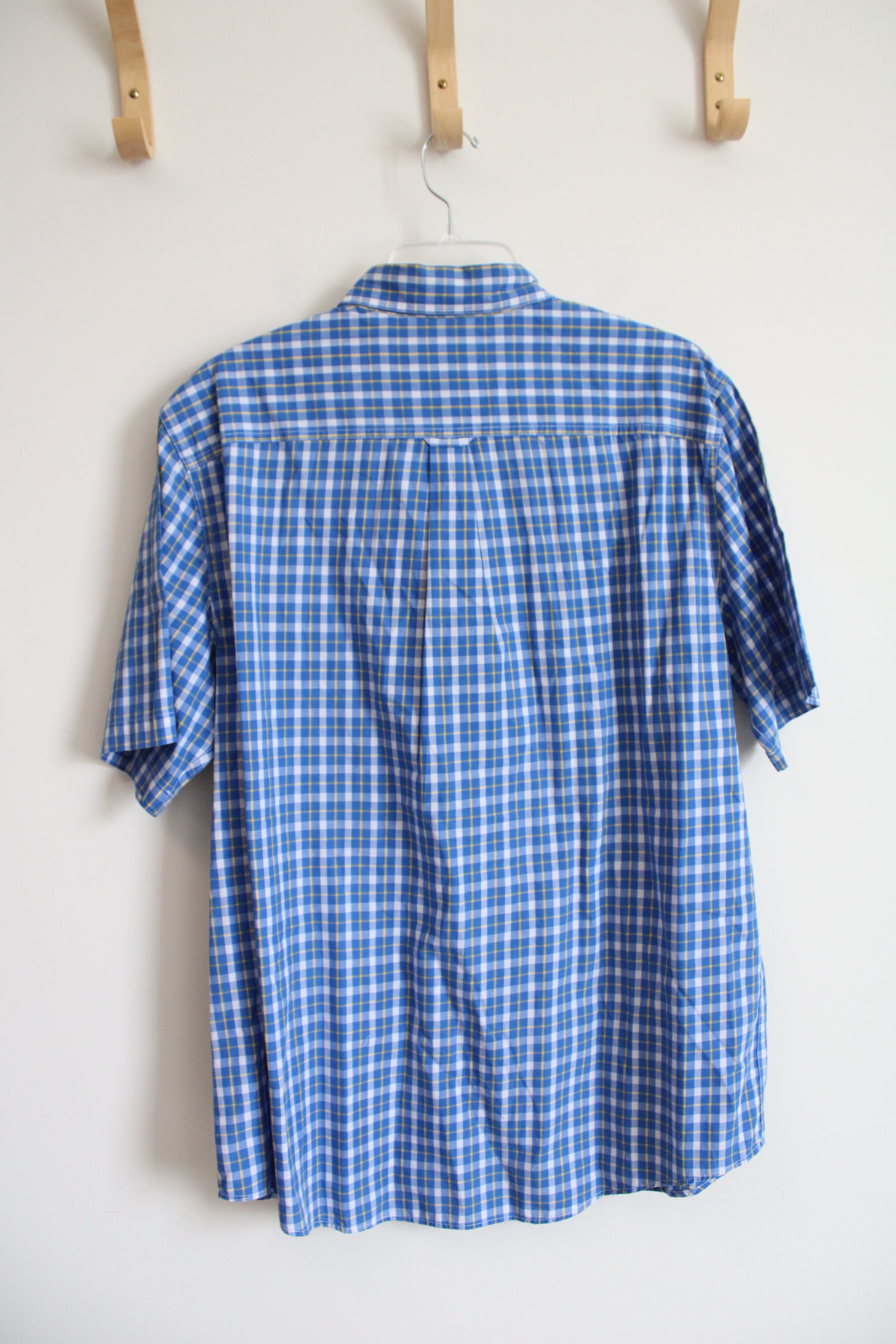 Chaps Easy Care Blue Yellow & White Plaid Button Down Shirt | XL
