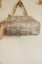 Coach Signature Gold & Lilac Plaid Hobo Shoulder Bag