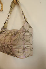 Coach Signature Gold & Lilac Plaid Hobo Shoulder Bag