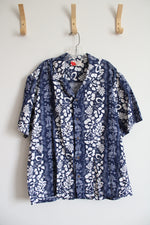 Alti Fashions Hawaii Brown & White Tropical Print Button Down Shirt | XL