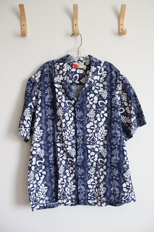 Alti Fashions Hawaii Brown & White Tropical Print Button Down Shirt | XL