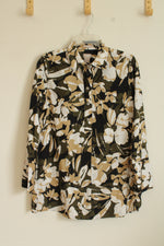 Chicos Black White and Tan Flower Camo Button Down Shirt | 0