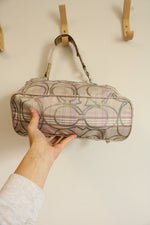 Coach Signature Gold & Lilac Plaid Hobo Shoulder Bag