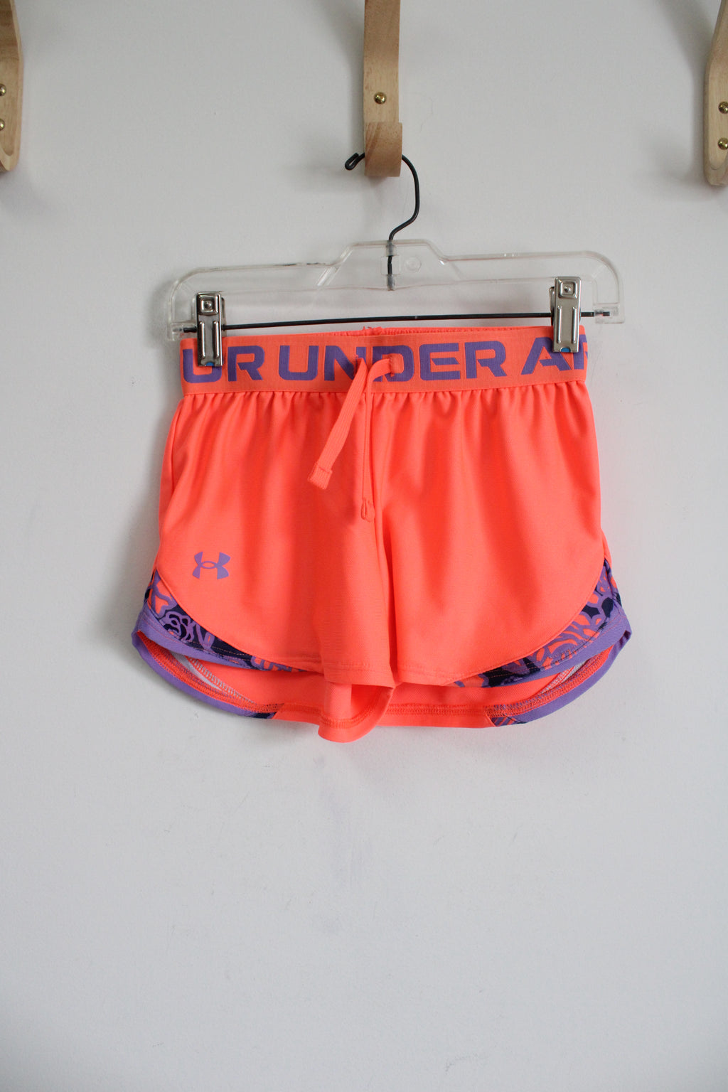 Under Armour Neon Orange Purple Athletic Shorts | Youth S (8)