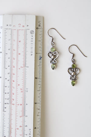 Green stone Sterling Silver Dangle Earrings