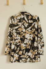 Chicos Black White and Tan Flower Camo Button Down Shirt | 0