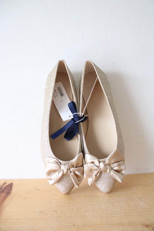 NEW Janie & Jack Gold Glitter Bow Flats | 4K