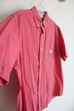 Chaps Easy Care Red & White Plaid Button Down Shirt | XL