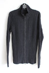 Prada Gray Wool Ribbed Zip Down Sweater | 56