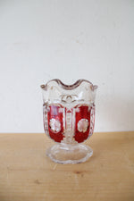 Vintage Ruby Red & Clear Cut Glass Creamer Pitcher