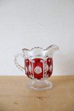 Vintage Ruby Red & Clear Cut Glass Creamer Pitcher