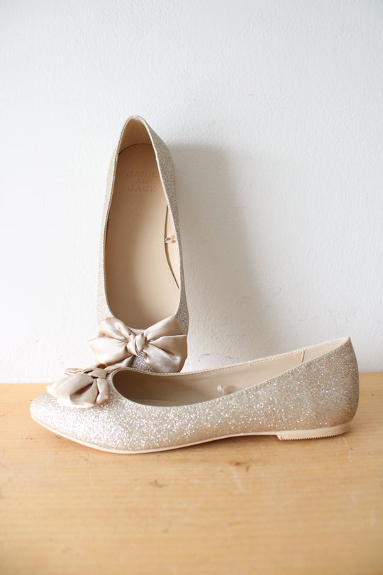 Janie & Jack Gold Glitter Bow Flats | Size 4K