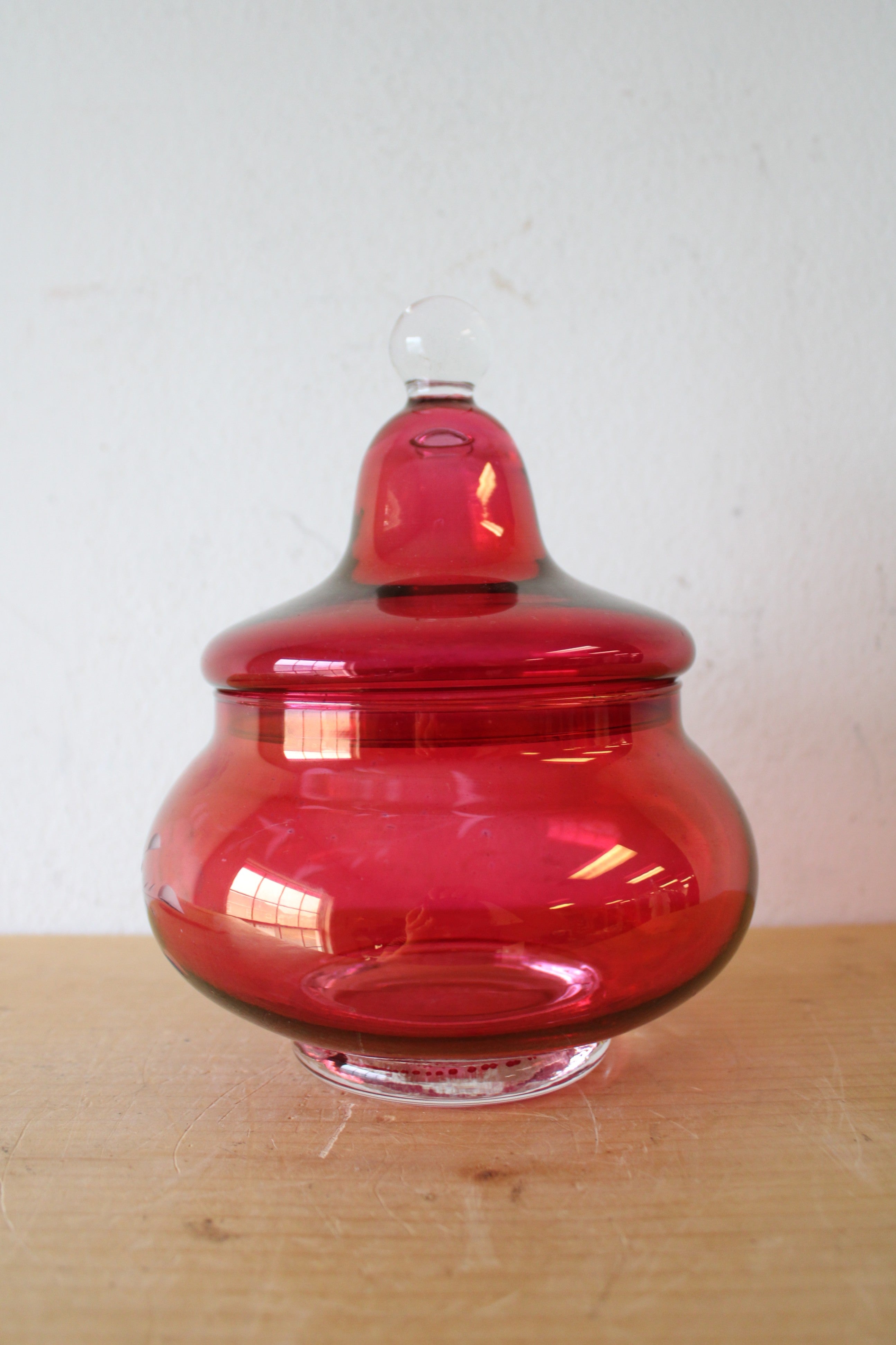 Vintage Ruby Red Etched Apothecary Glass Jar