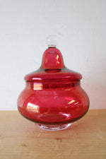 Vintage Ruby Red Etched Apothecary Glass Jar