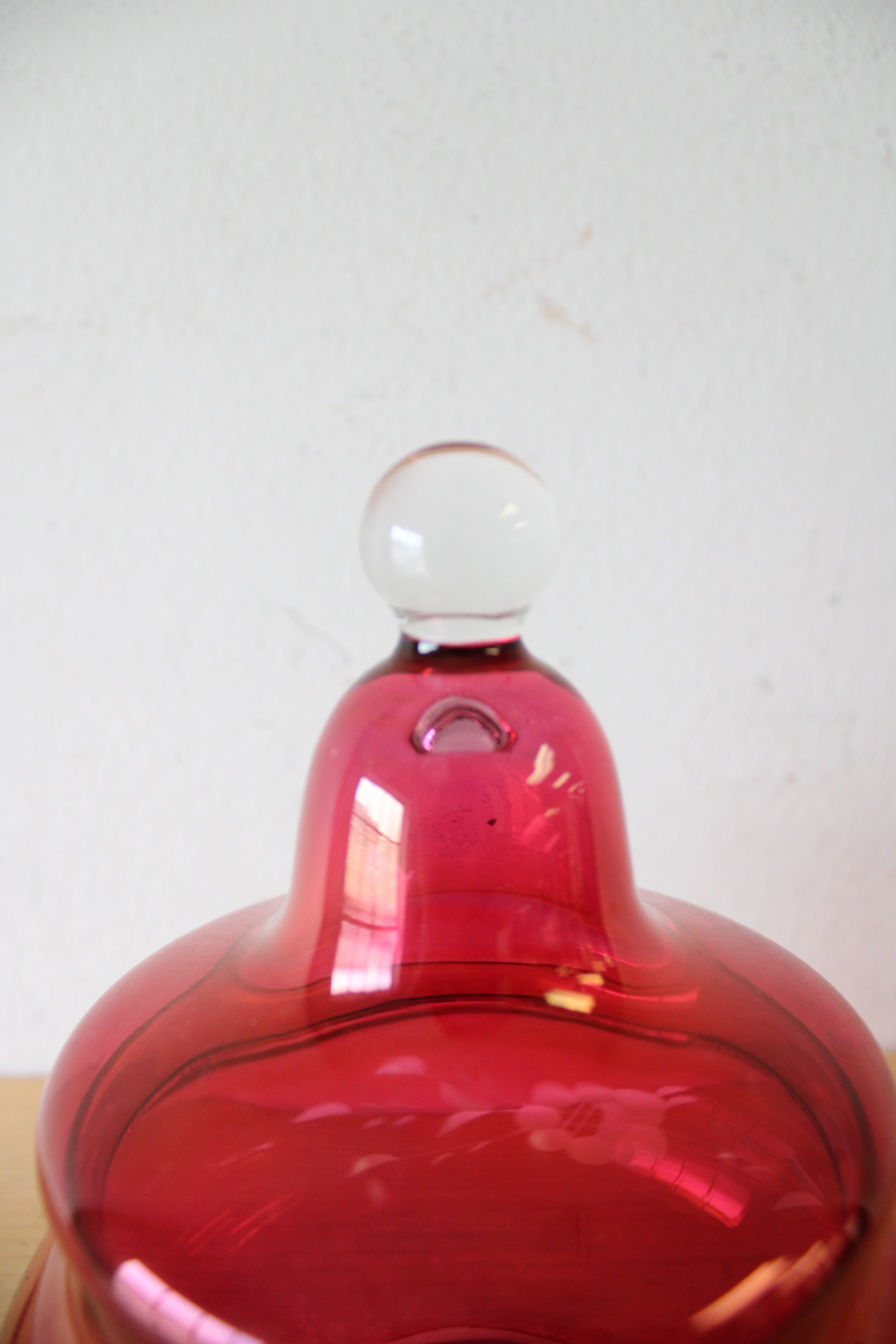 Vintage Ruby Red Etched Apothecary Glass Jar