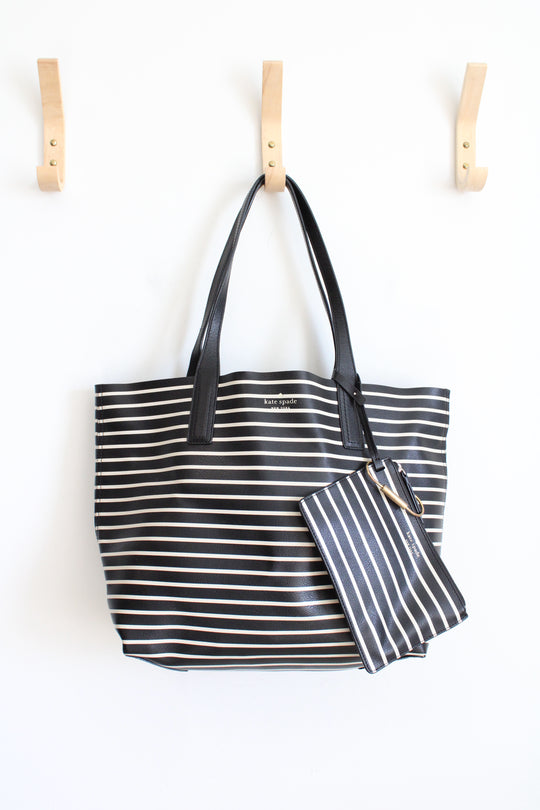 Kate Spade Arch Lauren Black & White Striped Reversible Tote