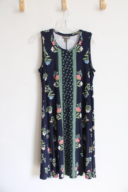 Style & Co. Navy & Green Floral Knit Dress | M