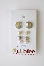 Genuine Pearls & Half Moon Earring Set Of 4