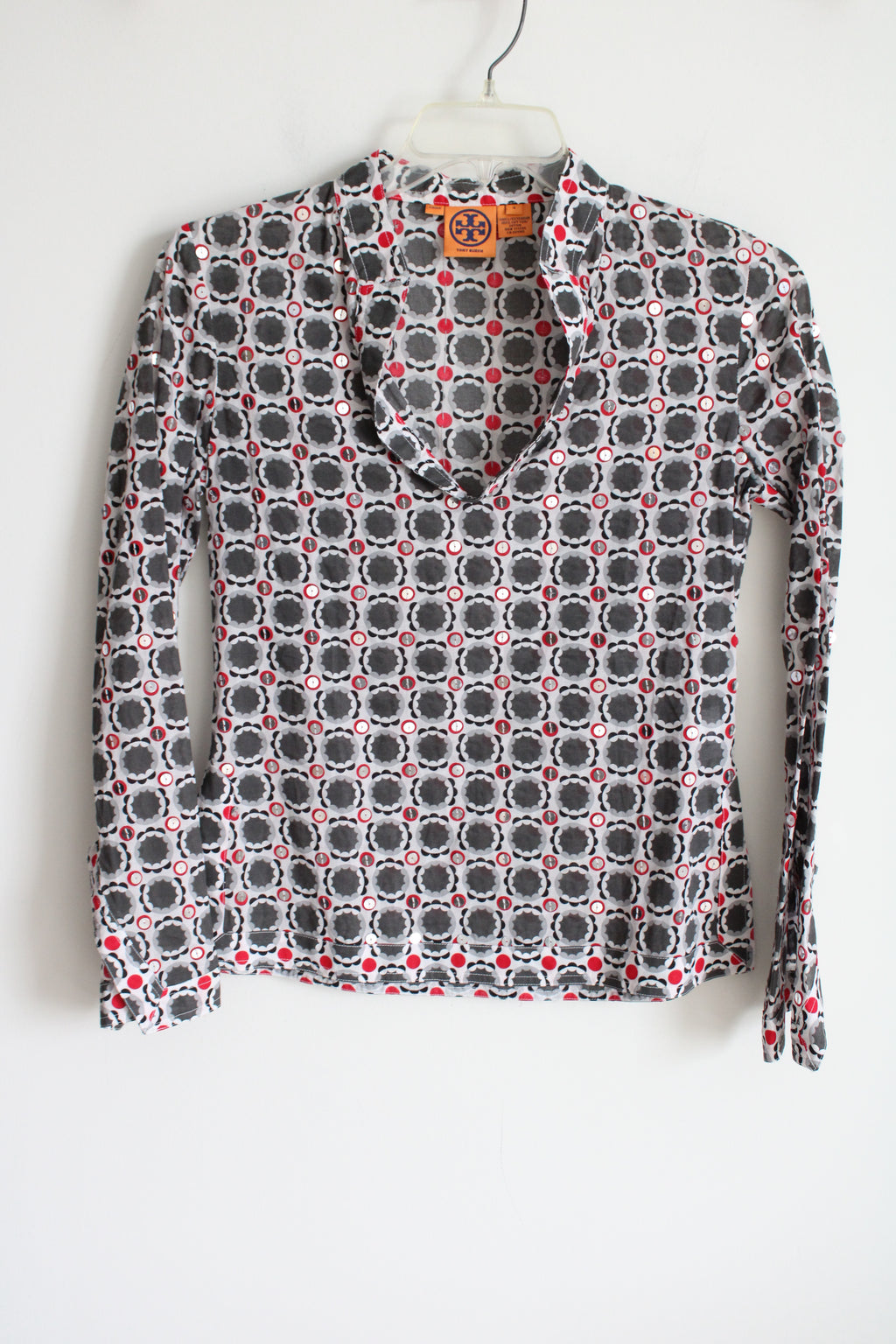 Tory Burch Gray Red Sequined Cotton Top | 4