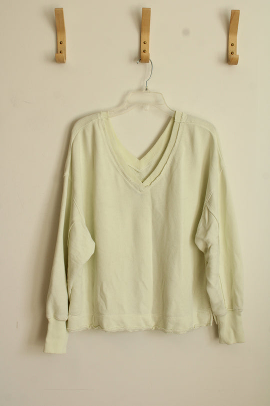 American Eagle Pastel Green Oversized V-Neck Sweatshirt | M
