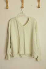 American Eagle Pastel Green Oversized V-Neck Sweatshirt | M