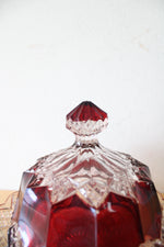 Vintage Ruby Red & Clear Cut Glass Covered Dish