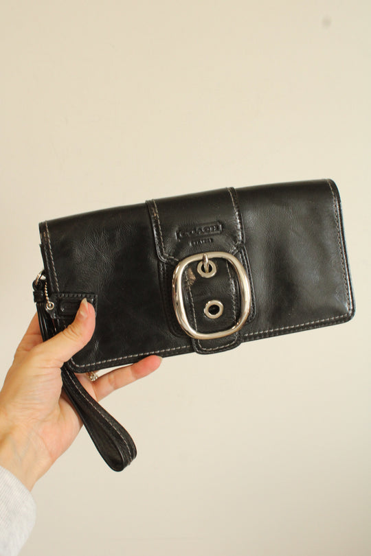 Coach Bleeker Black Buckle Large Wallet Purse Wristlet
