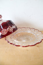 Vintage Ruby Red & Clear Cut Glass Covered Dish