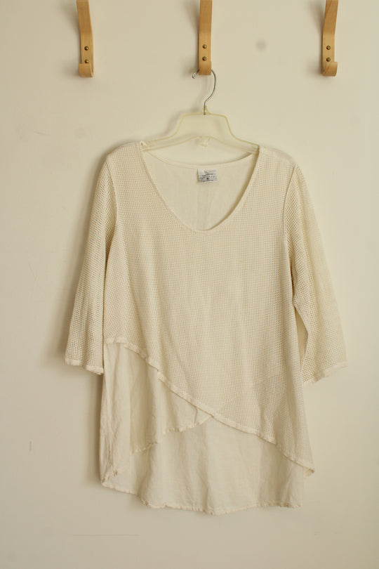 Color Me Cotton White Net Detail Asymmetrical Top | M