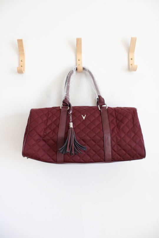 NEW Vanessa Williams Maroon Quilted Duffel Bag