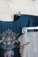 Blue Floral Embroidered Kurta & Pants & Shawl Set | L