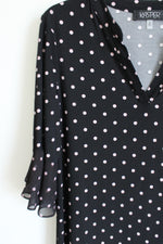 Kasper Black & Pink Polka Dot Flared Sleeve Top | M