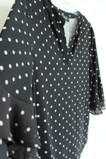 Kasper Black & Pink Polka Dot Flared Sleeve Top | M