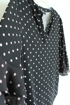 Kasper Black & Pink Polka Dot Flared Sleeve Top | M